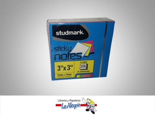 [7453015141108] NOTA AUTOADHESIVA NEON ST05450;  225 HOJAS 75X75 MM 9 COLORES MARCA STUDMARK