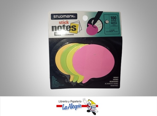 [7453015145120] NOTAS AUTOADHESIVA NEON GLOBO 100 HOJAS 4 COLORES MARCA STUDMARK