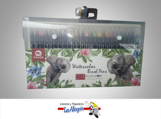 [6954941723556] MARCADOR PARA DISEÑO GRAFICO MB ACUARELABLE BRUSH 6.0MM 24 COLORES+MEZCLADOR MARCA MOBEE