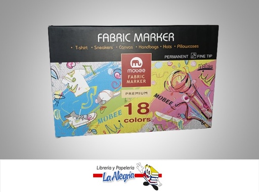 [6954941723747] MARCADOR PARA DISEÑO MB TELAS PERMANENTE PUNTA FINA 2MM 18 COLORES MARCA MOBEE