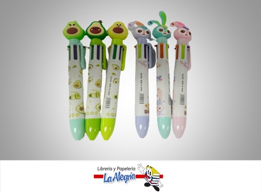 [6971882561665] BOLIGRAFO RETRACTIL AGUACATE/CONEJITO MULTICOLOR MARCA S/M