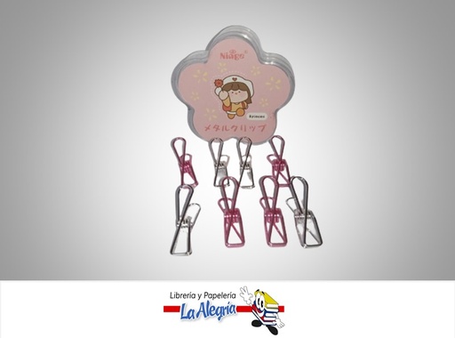 [6957439710328] PINZA METAL KAWAI 3,5 CM 2 COLORES PAQ 8 UND MARCA NINGE