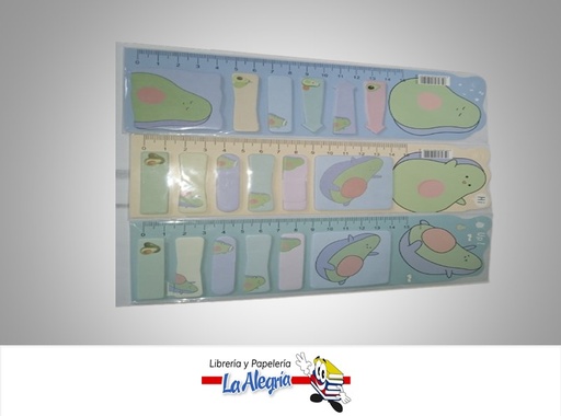 [6958525452542] REGLA Y POST IT AGUACATE SET 15 CM MARCA UP!