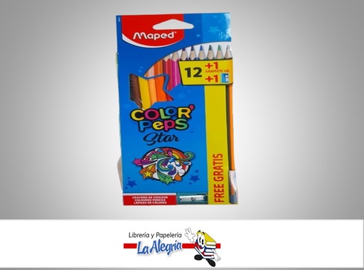 [3154148320234] LAPICES DE COLORES COLOR ´PEPS STAR 12 COLORES +SACAPUNTA + LAPIZ DE GRAFITO MARCA MAPED