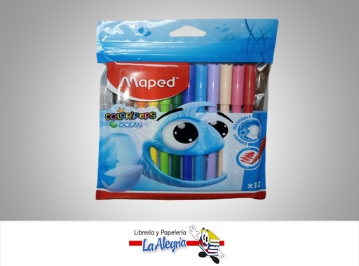 [3154148457206] MARCADOR LAVABLE COLOR´PEPS OCEAN 12 COLORES MARCA MAPED