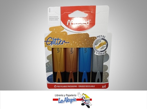 [3154147420003] RESALTADOR ESCARCHADO METALIZADO 1-5MM PAQ. 4 COLORES MARCA MAPED