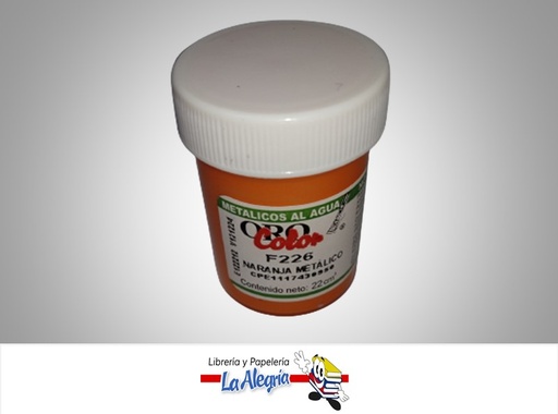 [7590015048744] METALICO AL AGUA 22CC F226 NARANJA METALICO MARCA ORO COLOR   