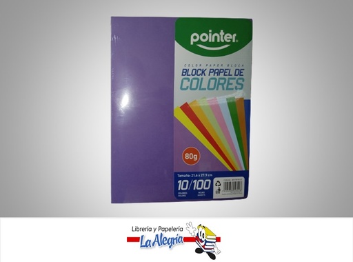 [7453038456418] BLOCK PAPEL BN10010LS 21.6X27.9 CM 80GR 100 HOJAS 10 COLORES  MARCA POINTER