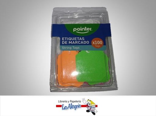 [7453038454759] ETIQUETA COLGANTE HTG100N 44X28MM COLORES NEON PAQ 100UND MARCA POINTER