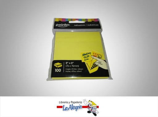 [7453078504810] NOTA AUTOADHESIVA  76X76MM 100 HOJAS AMARILLO MARCA POINTER