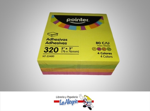 [7453078504919] NOTAS ADHESIVAS NT33480 76X76MM  320 HOJAS COLORES NEON MARCA POINTER