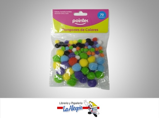 [7453078516578] POMPONES PM002 TAMAÑO SURTIDO COLORES VARIOS PACK 70 PZAS  MARCA POINTER