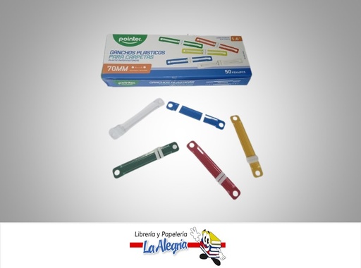 [7453078507026] GANCHO PLASTICOS PARA CARPETA WG200970MM 7CM COLORES VARIOS MARCA POINTER