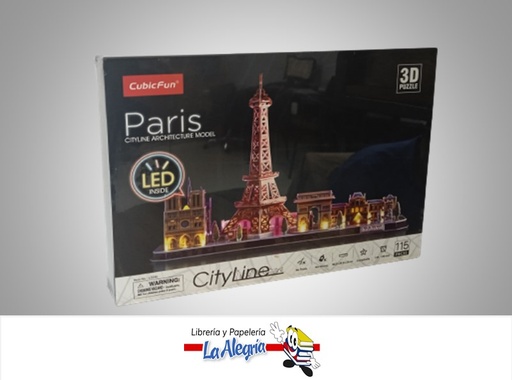 [6944588205256] ROMPECABEZA 3D PARIS CITY LINE LED INSIDE 115 PZA MARCA CUBICFUN