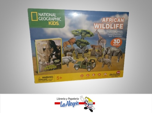 [6944588209728] ROMPECABEZA 3D AFRICA WILD LIFE NATGEO 69 PZA MARCA CUBICFUN