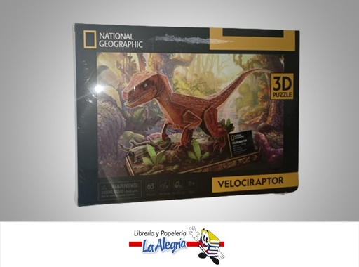 [6944588200534] ROMPECABEZA 3D VELOCIRAPTOR NATGEO 63 PZA MARCA CUBICFUN