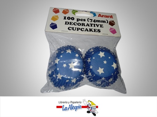 [7687435481067] CAPACILLO CON DISENO 100 PZ AZUL/ESTRELLA MARCA ARANT