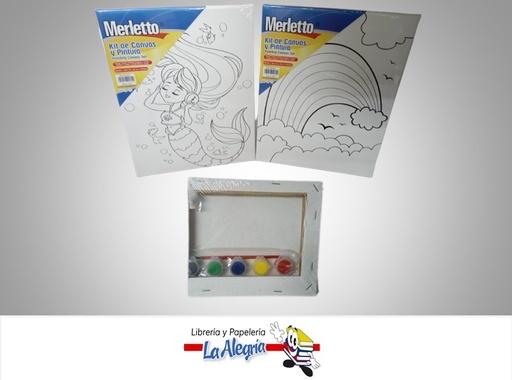 [7450119201899] LIENZO CON DIBUJO ARTISTICO CONTIENE ACUARELAS Y PINCEL 30X40 CM MARCA MERLETTO