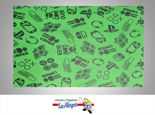 [PRP0102] PAPEL DE REGALO GAMER 66X46 CM VERDE MARCA PAPURRI