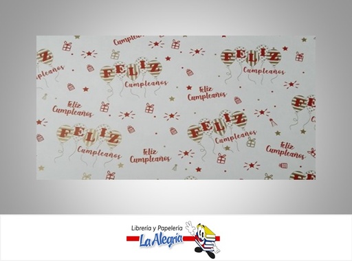 [PRP0107] PAPEL DE REGALO FELIZ CUMPLEAÑOS 66X46 CM BLANCO/ROJO UND MARCA PAPURRI