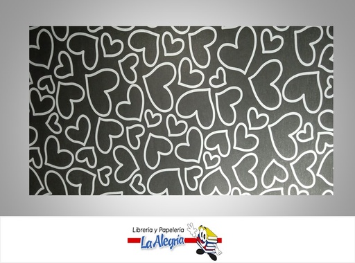 [PRP0118] PAPEL DE REGALO CORAZONES 66X46 CM NEGRO MARCA PAPURRI
