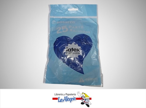 [GL1225010] GLOBO R12" LATEX MATTE AZUL PAQ DE 25 UND MARCA BOSSITO