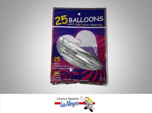 [GMF25050] GLOBO MIL FIGURAS METALIZADO PLATEADO  PAQ DE 25 UND MARCA S/M