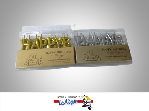 [VELAHAPPYB] VELA CUMPLEAÑOS HAPPY BIRTHDAY DORADO/PLATEADO MARCA S/M