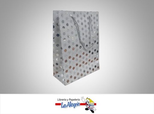 [BRES24X1809] BOLSA DE REGALO ESCARCHADA LUNARES 24x18x8CM PLATA UND MARCA S/M
