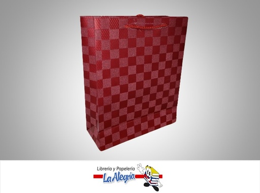 [BRTS24X18X851] BOLSA DE REGALO ESCARCHADA CUADROS 24x18x8CM ROJO UND MARCA S/M