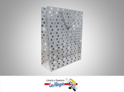 [BREM32X2609] BOLSA DE REGALO ESCARCHADA LUNARES PLATEADOS 32X26X10 CM UND MARCA S/M