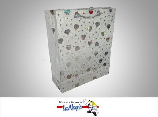 [BREM32X2606] BOLSA DE REGALO ESCARCHADA DIAMANTES 32X26X10 CM PLATA UND MARCA S/M