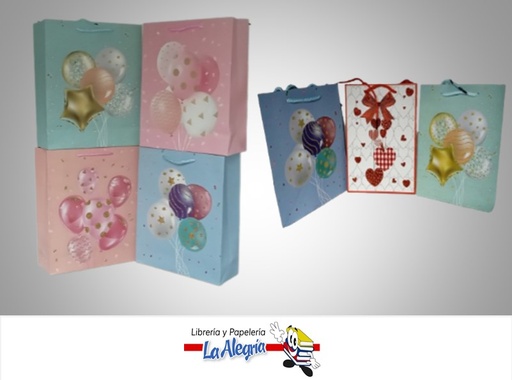 [6978021190045] BOLSA DE REGALO GLOBOS Y CORAZONES 32X26X10 CM MARCA S/M
