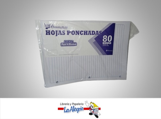 [HP80PT] HOJA PONCHADA 1 LINEA 80 HOJAS 21.5 X 28 CM MARCA ALINEADOS PT