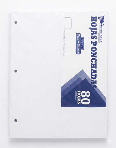 [HP80BPT] HOJA PONCHADA BLANCA 80 HOJAS 21.5X28 CM MARCA ALINEADOS PT