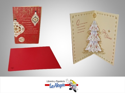 [009200460287] TARJETA DE REGALO DORADA BAMBALINA CON ROJO ARBOL 3D MARCA HALLMARK