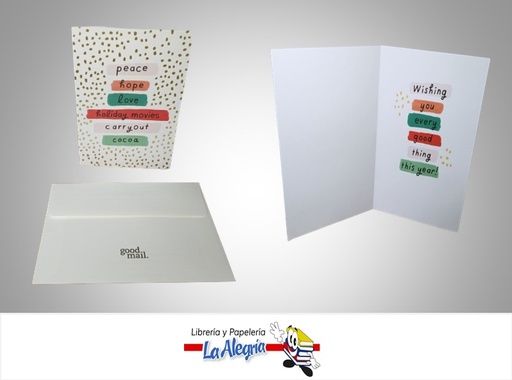 [009200865877] TARJETA DE REGALO PEACE, HOPE Y LOVE DE NAVIDAD MARCA HALLMARK