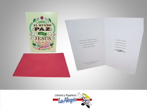 [TARJETAPAZ01] TARJETA DE REGALO PAZ AL MUNDO NACIO JESUS MATERO 3D MARCA HALLMARK