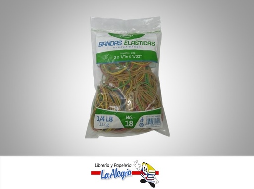 [7453038404242] LIGA DE GOMA N°18 PNTRB1814C COLORES PAQ 113G. MARCA POINTER