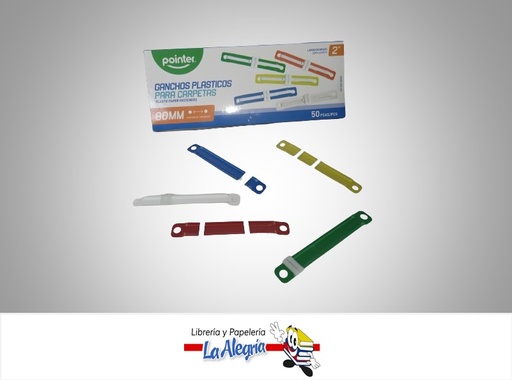 [7453038496193] GANCHO PLASTICOS PARA CARPETA WG200980MM 8CM COLORES VARIOS MARCA POINTER