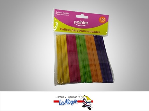 [7453038438124] PALETA MADERA 114X10MM MULTICOLOR PAQ 100UN MARCA POINTER