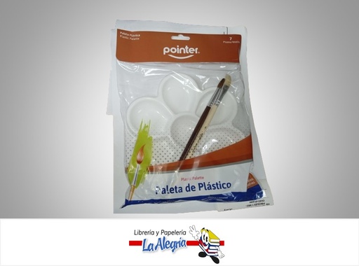 [7453038400534] PALETA PLASTICA REDONDA CON PINCELES 31A1100701BR 7 COLORES MARCA POINTER