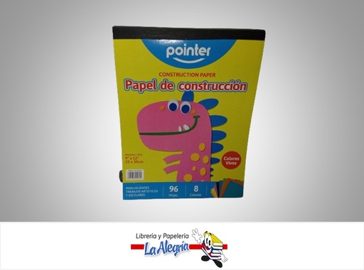 [7453078514611] BLOCK PAPEL CONSTRUCCION 23x30 CM 96 HOJAS 8 COLORES POINTER