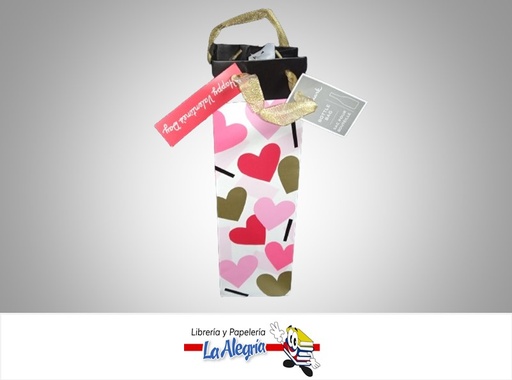 [763795607198] BOLSA DE REGALO BOTELLA 10X33CM SAN VALENTIN CORAZONESMARCA HALLMARK