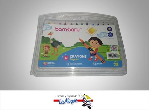 [7453086109908] CREYON DE CERA REDONDO 205-2015/004; 12 COLORES MARCA BAMBARY