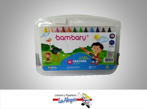 [7453086116562] CREYON DE CERA JUMBO 2052020203 TRIANGULAR  12 COLORES MARCA BAMBARY