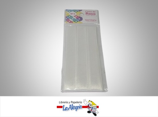 [7453086112090] CINTA RASO N°3 6232530800 PAQ 15MMX5MTS BLANCO MARCA BAMBARY