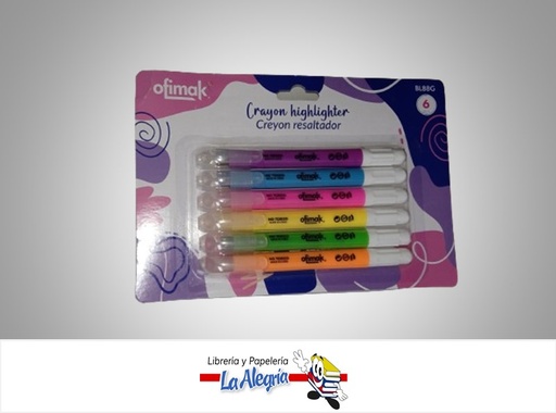 [785571628333] RESALTADOR CREYON BL88G; 6 COLORES MARCA OFIMAK