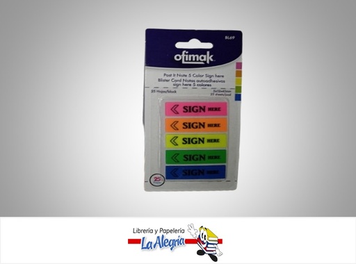 [040962166802] MARCADOR PAGINAS ADHESIVOS BL69; 12X45MM NEON 25 HOJAS MARCA OFIMAK