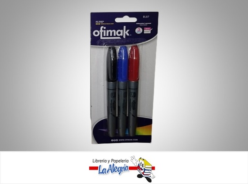 [4766180076353] MARCADOR PERMANENTE PUNTA FINA BL87; 3 COLORES MARCA OFIMAK